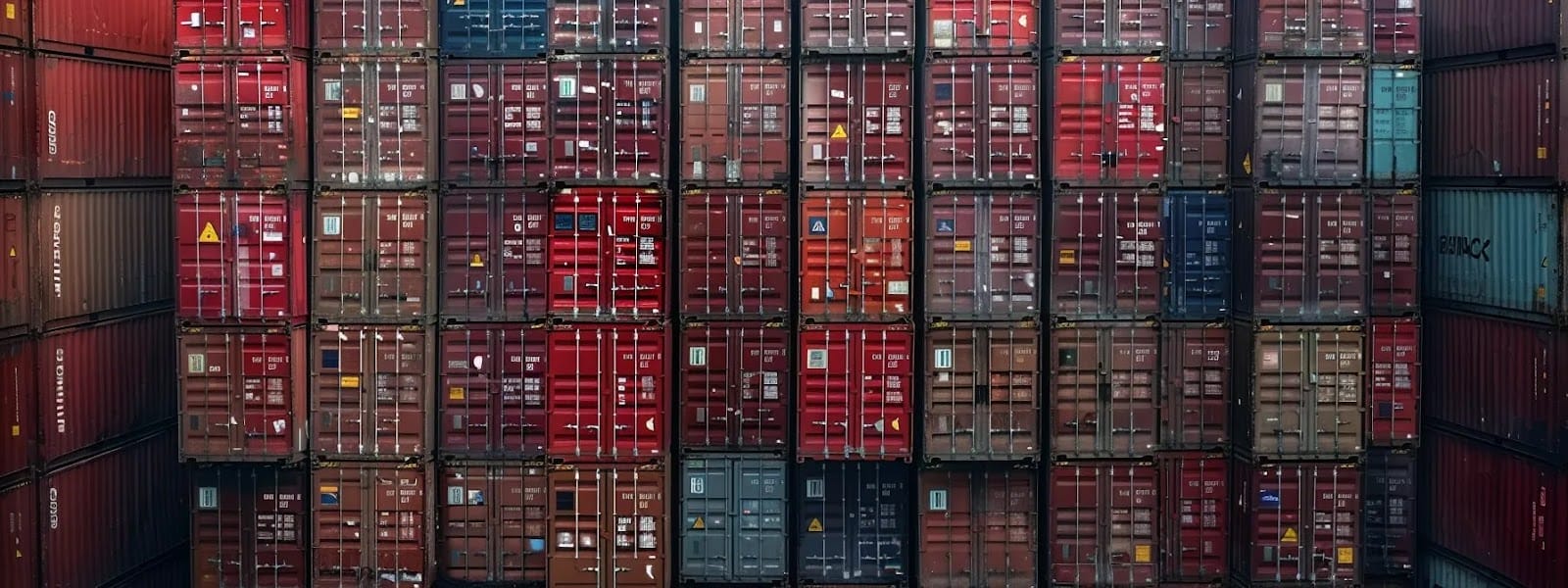 a stack of international shipping containers labeled with destinations around the world, ready to transport nicotine pouches globally.