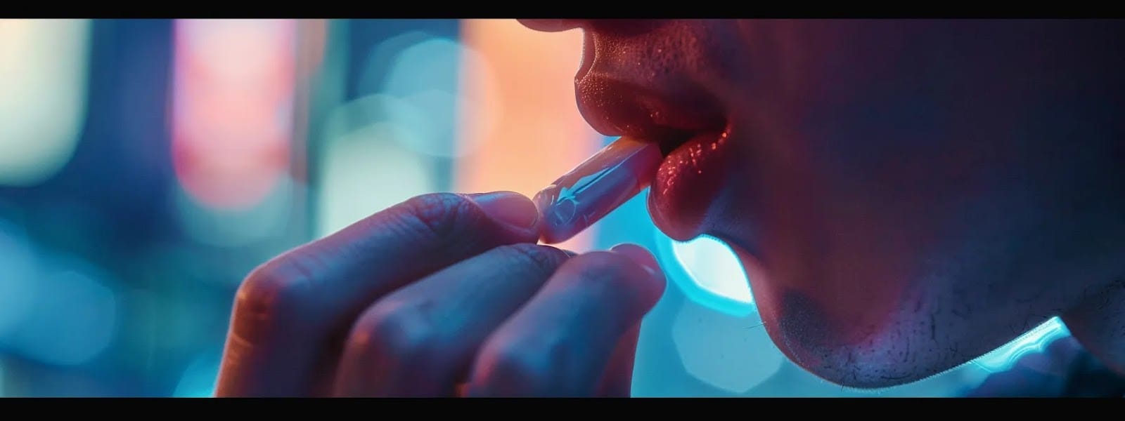 a person carefully placing a nicotine pouch in their mouth, ensuring proper placement for a safe experience.